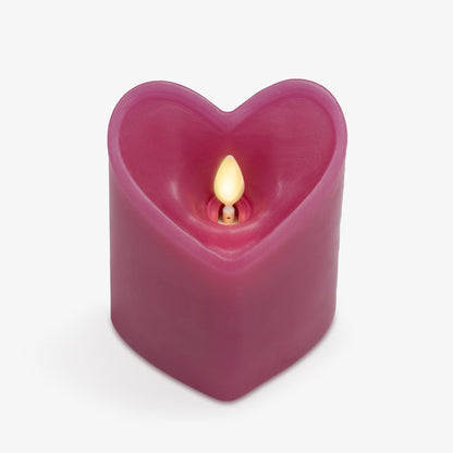 Luminara Raspberry Sorbet Heart Shaped Pillar Candle - Flickering Real-Flame Technology - Remote Ready - Romantic Valentine's Collection - 3.5" x4.5"