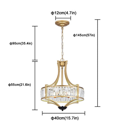 Kaniker 5-Light Crystal Chandelier Ceiling Light Fixture with Adjustable Height, Gold Drum Pendant Light for Dining Room Light Fixture, Kitchen Island, Bedroom, Living Room, Elegant Modern Lighting