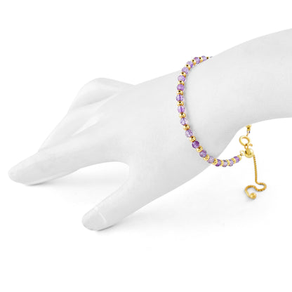 InfinityGemsArt Amethyst Bracelets For Women, Natural February Birthstone Jewelry, Purple Beads Beaded Stone Bolo Slider Crystals Gemstones 14K Gold Plated Adjustable Chain, Valentines Day Gifts