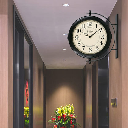 BESTIME 66264B 16-Inch Double Sided Metal Wall Clock with Black Frame.Sturdy Frame,Easy Read,Garden,Home Décor,Indoor,Outdoor,Farmhouse,Yard,Station,Office,Photography Props.