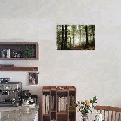 Forest Canvas Wall Art Trees Foggy Morning Spring Rustic Landscape for Bedroom Bathroom Decorations Modern Artwork Print Framed Painting Living Room Home Office Wall Décor 12x16inch