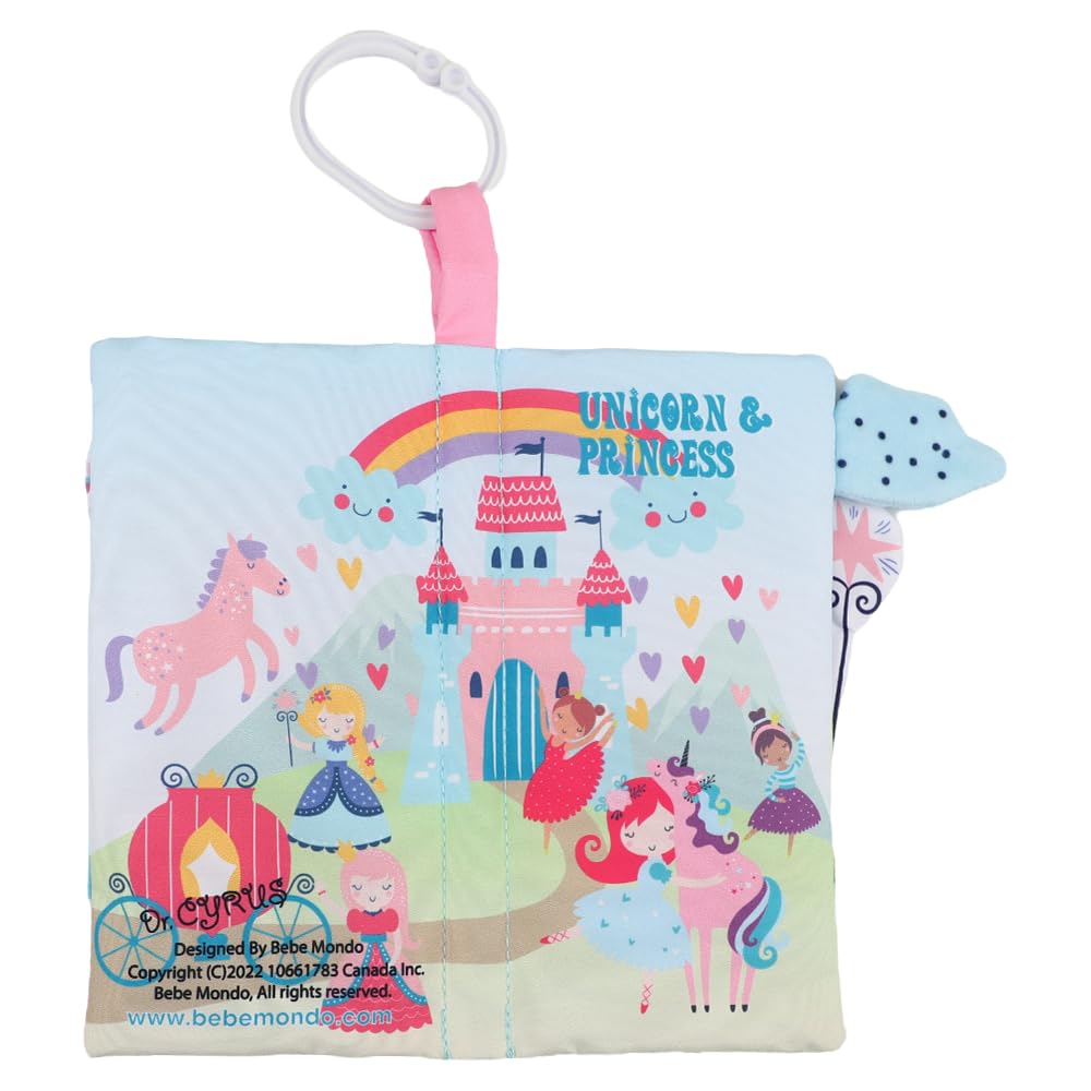 bebe mondo Unicorn Baby Books 0-6 Months Toys 6 to 12 Months, Touch Feel Cloth Crinkle Books for Babies,Infants, Soft Sensory Stroller Toys, Easter Baby Gifts Shower Items, Chweing Book (Princess)