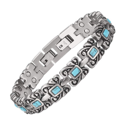 EnerMagiX Magnetic Bracelets for Women, Stainless Steel Blue Turquoise Magnetic Bracelet, Fashion Jewelry（2318）