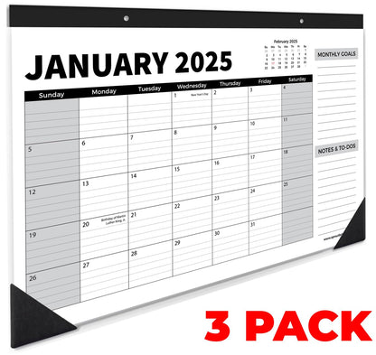 Sproutbrite 18 Month Calendar - 17" x 11.5" Medium Size Desk Calendar 2025-2026, Desktop Monthly Planner with To-Do List and Notes, Home, Office Desk Calendar (3 Pack, Jan 2025)