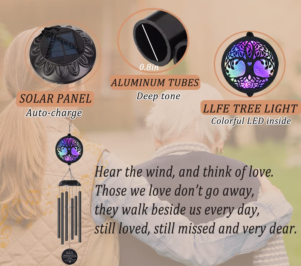 Solar Tree of Life Wind Chimes - Memorial Gift for Mom, Outdoor Garden Decor
