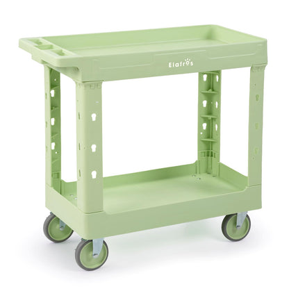 ELAFROS 2-Tier Plastic Utility Cart with Deep Tub Shelves, 34 x 17 in Rolling Work Cart, Swivel Casters, 550 lbs Capacity, Pistachio Green