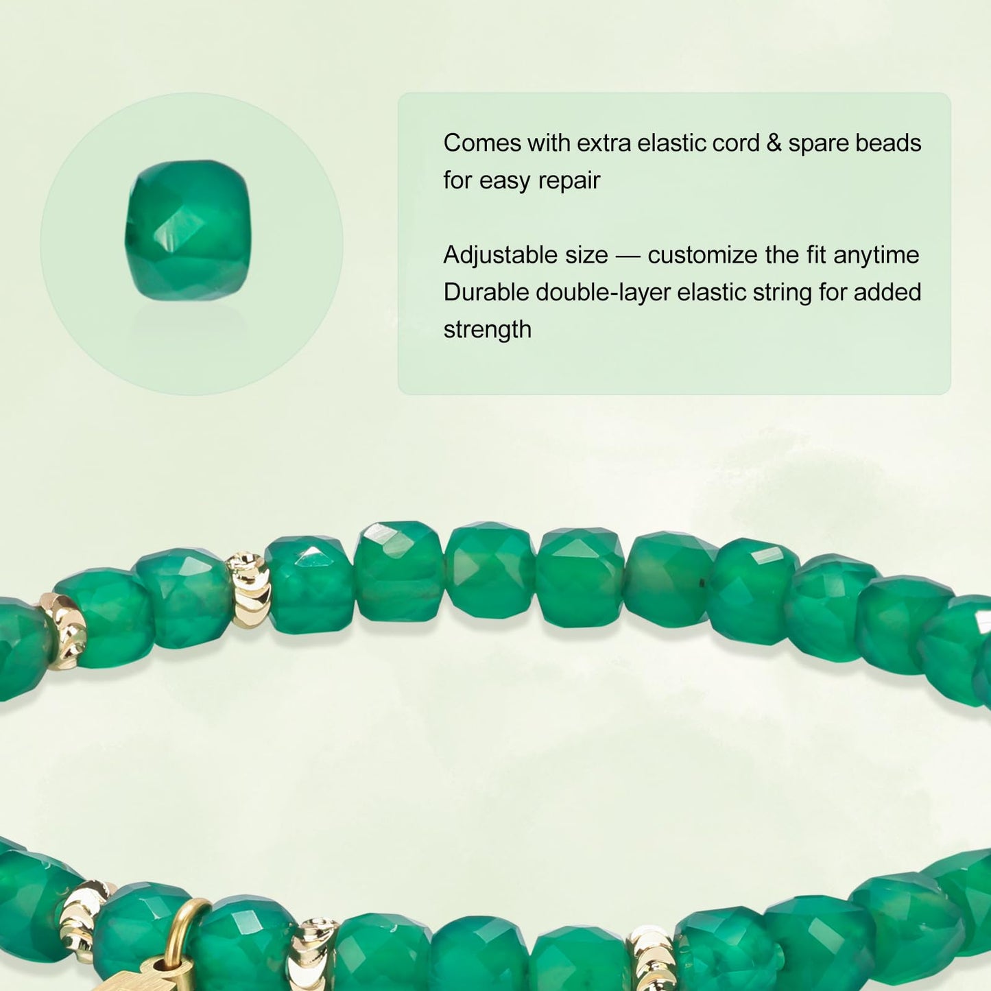 MesoAura Natural Green Agate Crystal Bracelet for Women & Men – Handmade Gemstone Beaded Bracelet, Heart Chakra Stone for Balance, Harmony & Calm – Adjustable Crystal Jewelry Gift (Serene Guardian Green Agate Bracelet)