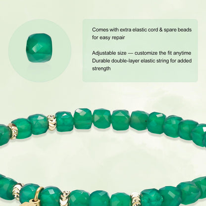MesoAura Natural Green Agate Crystal Bracelet for Women & Men – Handmade Gemstone Beaded Bracelet, Heart Chakra Stone for Balance, Harmony & Calm – Adjustable Crystal Jewelry Gift (Serene Guardian Green Agate Bracelet)