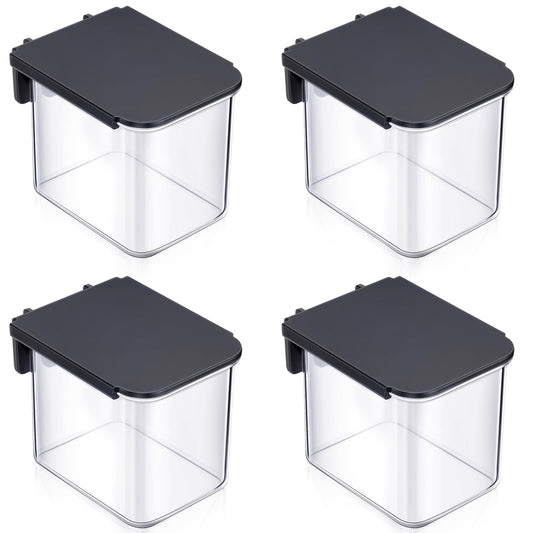 Weysat 4 Pack Pegboard Accessories Containers with Lid Black Clear Pegboard Bins with Hooks Plastic Organizer for Garage Kitchen Room Craft Storage, 3.9 x 3.2 x 3.2 Inch