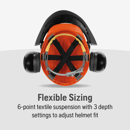 Husqvarna 592752601 Chainsaw Helmet with Metal Mesh Face Shield, Adjustable Ear Muffs for Hearing Protection, and Sun Peak, HDPE Forestry Helmet Shell, Orange