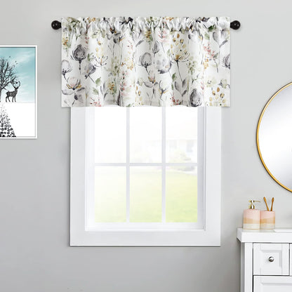 Leeva Watercolor Floral Valance Curtains, Rod Pocket Short Curtain Window Valances for Living Room, 52 x 18 inch, Brown and Grey, 1 Pack