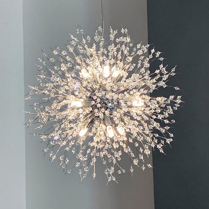 Yiisem Modern Crystal Chandeliers, 12-Light Chrome Dandelion Firework Pendant Lighting, Chandelier Light Fixtures for Dining Room Bedroom Living Room Kitchen Aisle Hallway Entryway