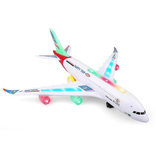 AtomDream Tech Bump and Go Airplane Toy with 4D Lights & Sounds, Realistic Moving Plane with Automatic Direction Change, Interactive Aircraft Toy for Boys & Girls Ages 3–12, (Red)