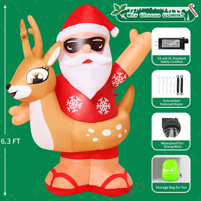 COMIN 6.3FT Tall Christmas Inflatables Outdoor Decorations Blow Up Hawaii Santa Claus with Built-in LEDs for Christmas Indoor Outdoor Yard Lawn Garden Decorations