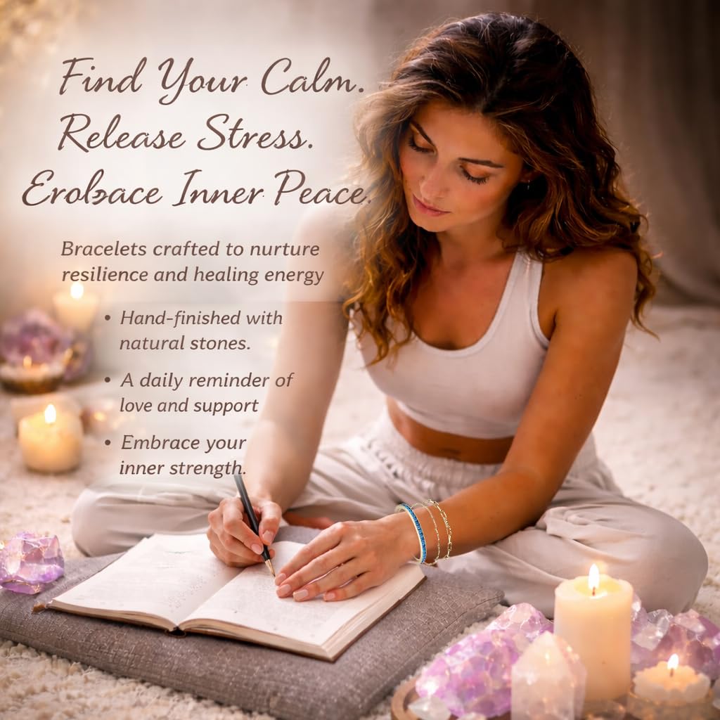 ZEETNIVI Intentional Healing Stones Bracelet for Women, 3PCS Layered Set with Semi‑Precious Stone Beads, Inspirational Jewelry for Calm Rituals & Emotional Balance