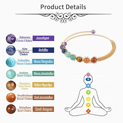 ASGIFT 7 Chakra Bracelet Adjustable 14K Gold Wire Wrapped 6.5mm Beads Bracelet Natural Crystal Yoga Meditation Bracelet Jewelrys for Women
