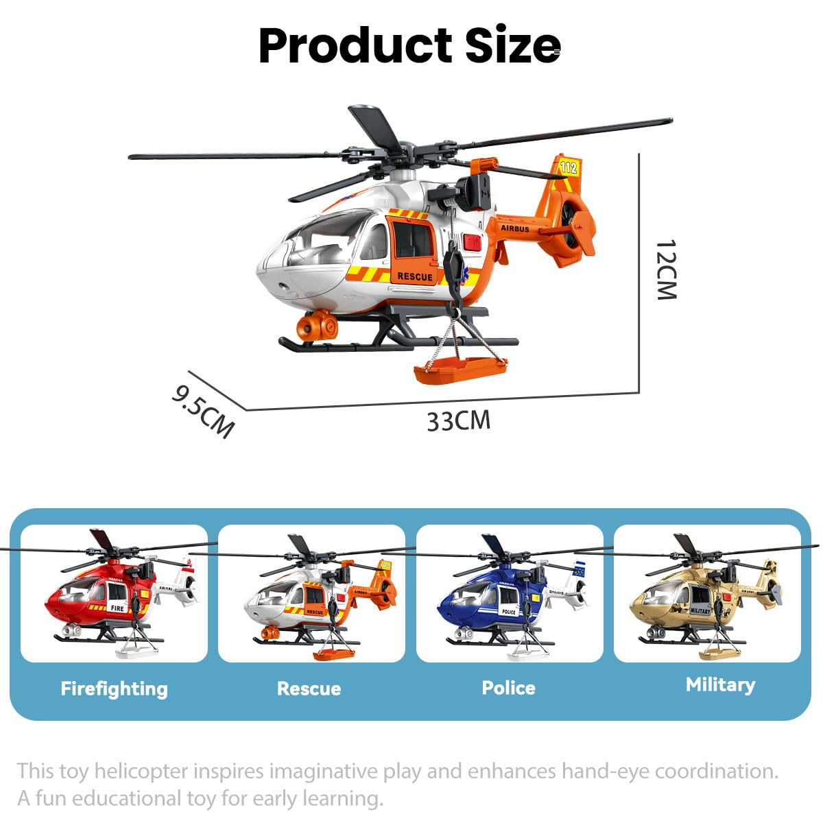 ANJARU Helicopter Toy with Lights and Sound,Simulative Rescue Helicopter Toddler Kids Toys for Kids Aged 3 4 5 6 Pull-Back Propeller Army Toys Toddler Kids Boys Gifts (Rescue-Helicopter)