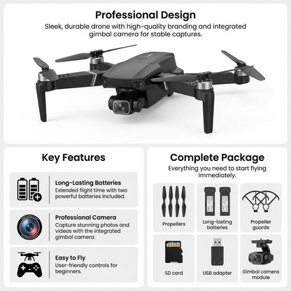 elecci E88 Drone with Screen Controller with SD card, Foldable Mini Drone for Beginners, 2 Batteries, 360° Flips Waypoint Fly, Active Obstacle Avoidance, One Key Take Off/Landing. (2 batteries - Black)
