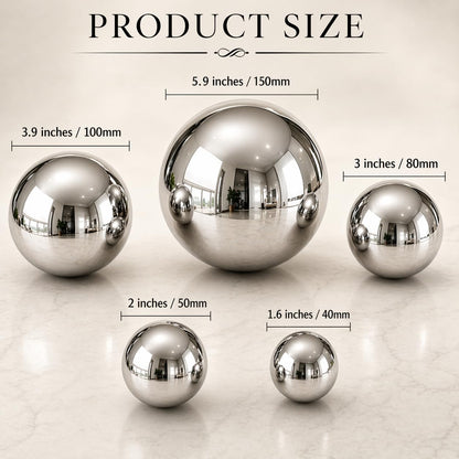 Nerien Gazing Ball, Stainless Steel Garden Mirror Globe, Polished Ornament Sphere, Hollow Floating Reflective Hemisphere, for Home Outdoor Pond Housewarming Swimming Pool Decoration, Silver, 5Pcs Mix