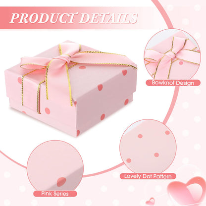 Nosiny 60 Pcs Pink Jewelry Gift Boxes 3 Inch Cardboard Jewelry Packaging Boxes with Polka Dot Bow Bulk Gift Box Square for Necklace Bracelet Ring Badge Brooch Earring Selling Boutique Wedding Party