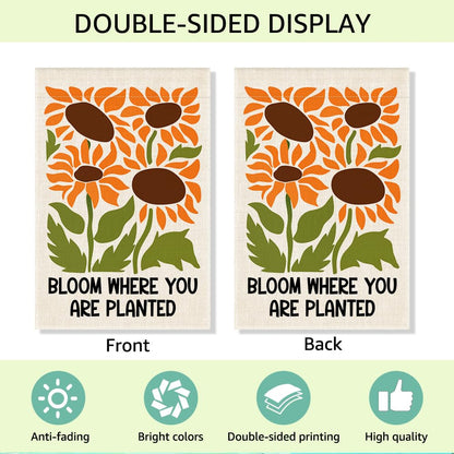 RZHV Bloom Where You are Planted Double-Sided Garden Flag for Outdoor House Yard Sign Garden Decor Parade, Inspirational Sunflower Outdoor Banner Decoration, Spring Summer Welcome Lawn Yard Sign
