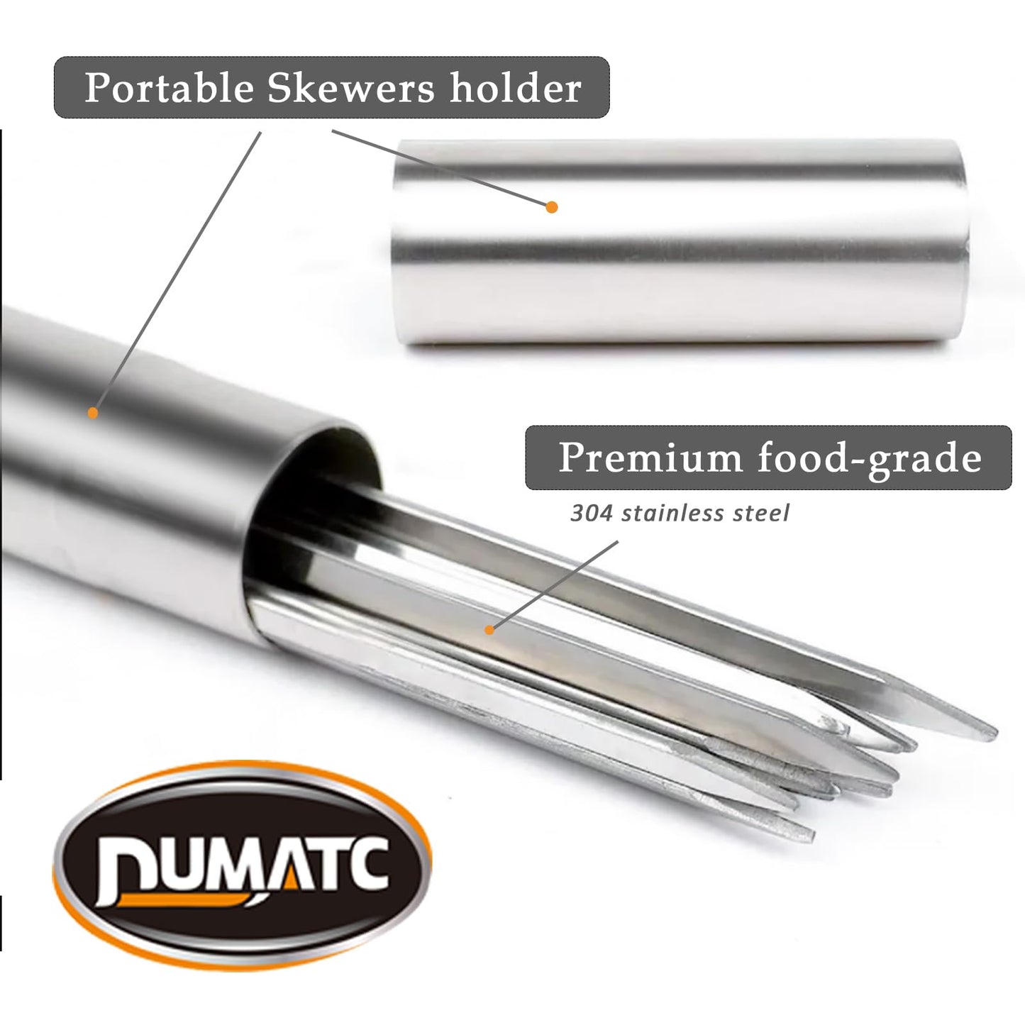 【30-PACK 304 Stainless Steel with Holder】Titan Skewers for Grilling – Flat BBQ Skewers with Storage Tube | Food-Grade, Rust-Proof & Dishwasher Safe | 13.2" Kebab Sticks for Meat, Veggies & Shrimp