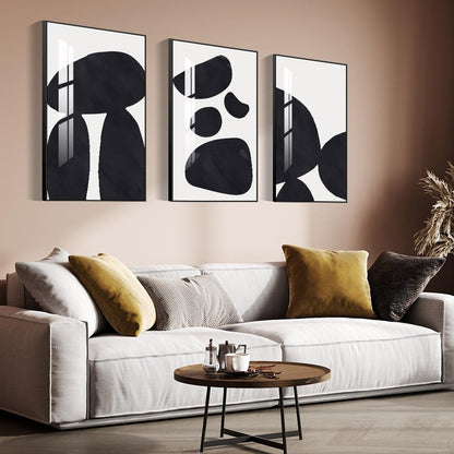 Abstract Wall Art Prints, Framed Wall Art for Living Room, Bedroom, Dining Room, Nursery, Office, Kitchen, Bathroom (Black, 24"X 32" X 3 panel)