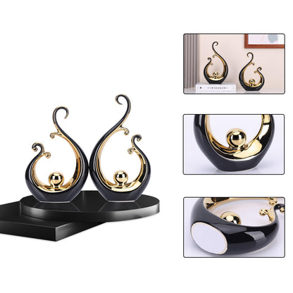 Glossy Black and Gold Decor Ceramic Statue, Modern Abstract Art Luxury Centerpiece - Black Gold Shelves Bookshelf&dining Table Decorations, Versatile Coffee Table Tv Stand Home Decor and Gift Choice