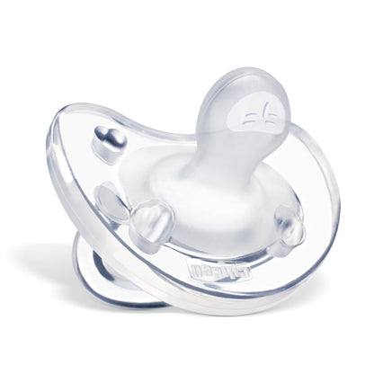 Chicco PhysioForma Orthodontic Pacifier for Babies 0-6 Months, 100% Soft Silicone, BPA Free & Breathing Support, 4-Pack with Sterilizing Case, Clear