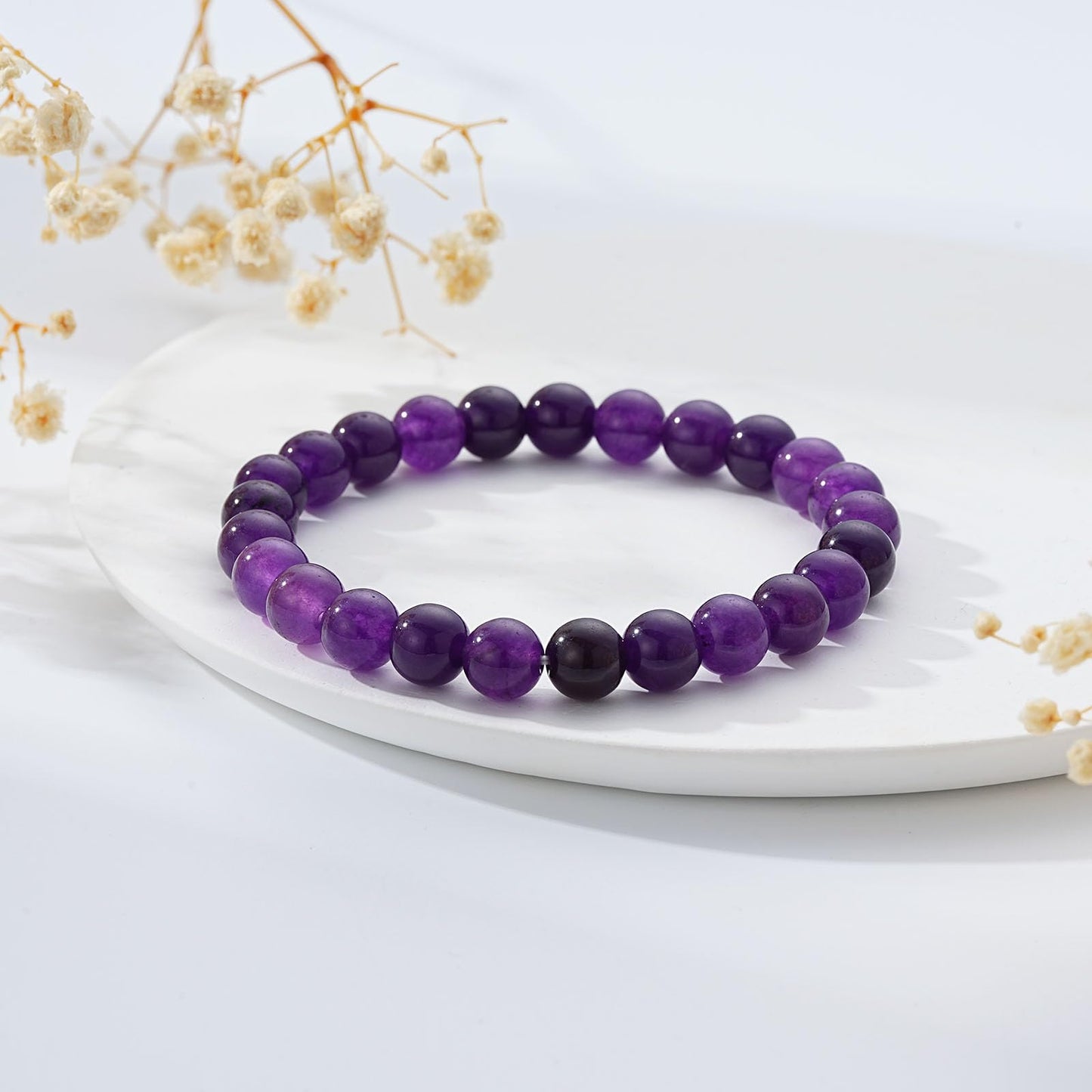 Gnamy Amethyst Beaded Bracelet for Women, Natural Purple Crystal Bracelet Healing Anxiety Protection Birthday Valentines Christmas Jewelry Gifts for Daughter Her Mom Girlfriend Best Friend Bestie