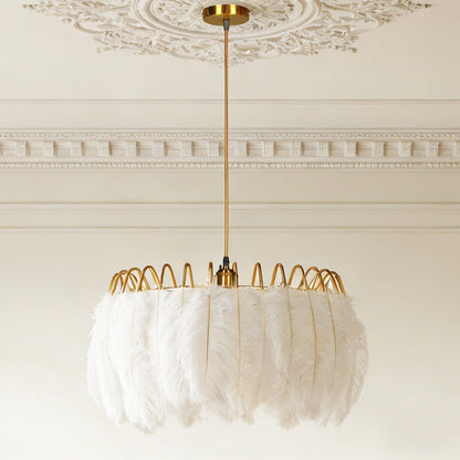 mfanchan 20.9" Nordic Modern Gold Feather Chandelier, Art Decor Feather Light Fixture Nordic Pendant Light Romantic Hanging Ceiling Lighting for Kitchen Island Girls' Room Living Dining Room Foyer