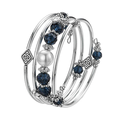 BULINLIN Bead Wrap Bangle Pearl Bracelet - Silver Metal Bracelet Gifts For Women(04-Navy blue)