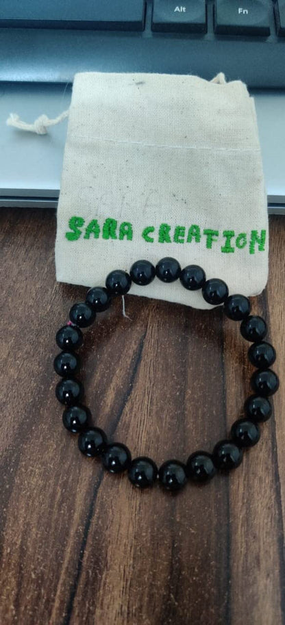 sara creation Black Tourmaline Bracelets Bead (8 Mm), Round Natural Gemstones Bracelets