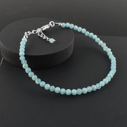 Natural Larimar Jewelry for Women Dolphin Stone- Pectolite -Sea- Caribbean Gemstone Beads Dainty Bracelet, Birthstone Energy Crystals, Silver Plated Chain 8 inch, Trendy Jewelry For Her