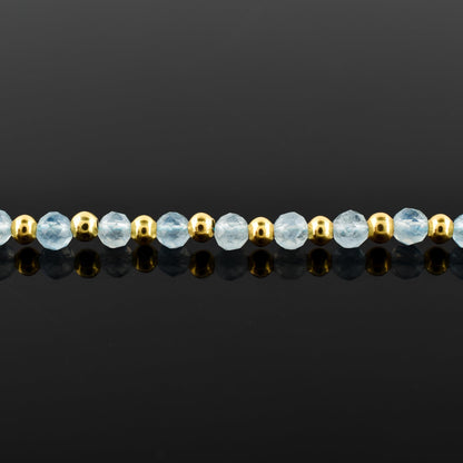 InfinityGemsArt Aquamarine Bracelets For Women March Birthstone Blue Beaded Stone Bolo Slider Chakra Healing Crystals Gemstones 14K Gold Plated Adjustable Chain, Dainty Lightweight Jewelry For Her