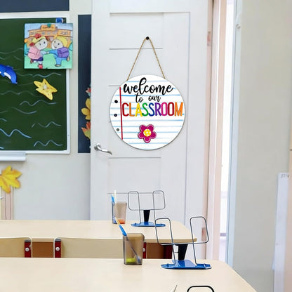 Welcome to Classroom Front Door Decoration Sign, Seasonal Door Sign,- Interchangeable Wooden Plaque for Classroom/Home, DIY Wall Decor for Christmas Holidays & Back-to-School,13 Patterns