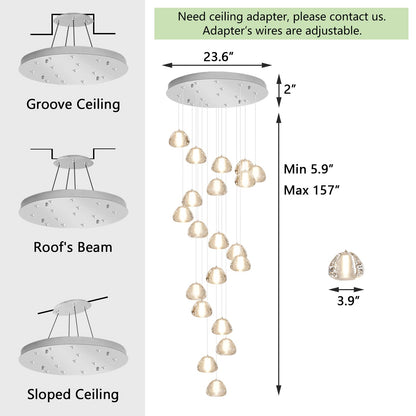 dolria 20-Light Modern Chandeliers for Entrance High Ceiling Chandelier Living Room Lights Fixture LED Ceiling Lamp Bubble Crystal Adjust Hanging Pendants Lighting for Stairwell Hallway Foyer