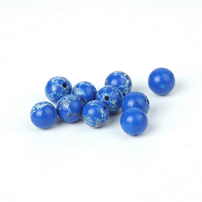 100Pcs Natural Stone 6mm Dark Blue Imperial Jasper Round Loose Gemstone Energy Healing Beads Hole Size 1mm DIY Smooth Beads for Bracelet Necklace Earrings Jewelry Making