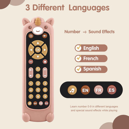 Nueplay Pretend Remote Control Toy for Toddlers with Light and Music-Includes 2 Washable Silicone Covers,Trilingual Number Learning in English,Spanish and French,Gifts for 1 Year Old Girls