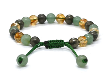 Amazing Gemstone Money Wealth Success Bracelet - Pyrite Green Aventurine Citrine Bracelet Set for Healing Calming Anxiety Stress Relief Gifts Pulseras Para Hombres Mujer Stocking Stuffer (Adjustable)