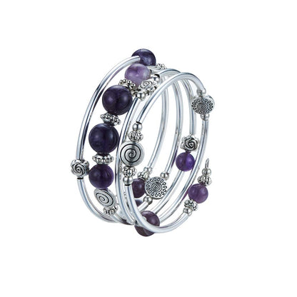 BULINLIN Bead Wrap Bangle Pearl Bracelet - Silver Metal Bracelet Gifts For Women(02-Purple)