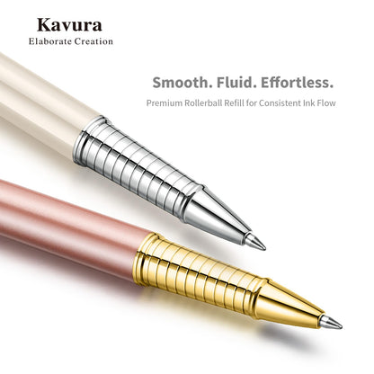 Kavura Rose & Pearl Rollerball Pen – Luxury Brass Pen Gift Set for Women, Jewelry-Inspired Design, Glossy Finish, with German Refill, Romantic Gift for Her, Anniversary & Valentine’s Day (Rose Gold)
