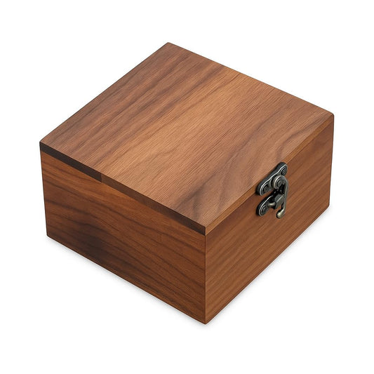 LONMAIX Handcrafted Walnut Wood Keepsake Box – 4.3 x 4.3 x 2.5 inch – Jewelry, Watch & Gift Storage Box – Rustic Wooden Box for Wedding, Birthday, Christmas