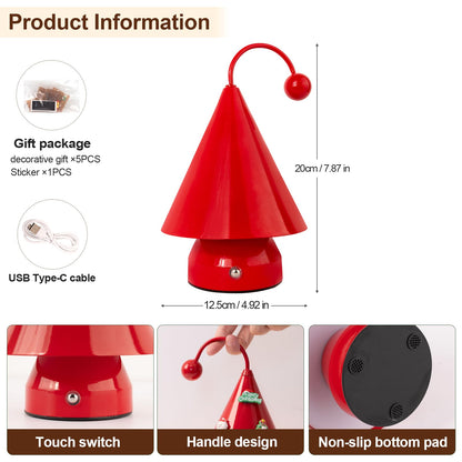 Qeipy Led Lights Cozy Home Decor Cute Christmas Tree Desk Lamp Ambient Lighting,Touch Control, Cordless Rechargeable Battery Operated,for Living Room,Bedroom,Nightstand (Red)