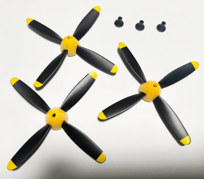 Moonzeamus 3 Sets Rc Plane 4-Blade Propeller with Propeller Savers and 3 Adapters for VOLANTEXRC 761-11 761-12 761-13 P40 BF109 P51 F4U T28 Spitfire Airplane New Version