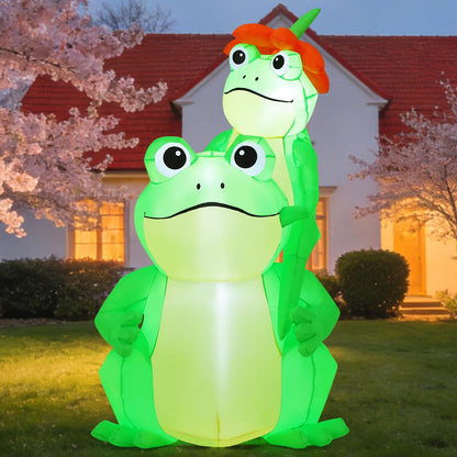 GOOSH 5 FT Summer Inflatables Frogs Decorations Blow Up Yard with Flower Built-in LEDs for Garden Lawn Indoor Party Decor