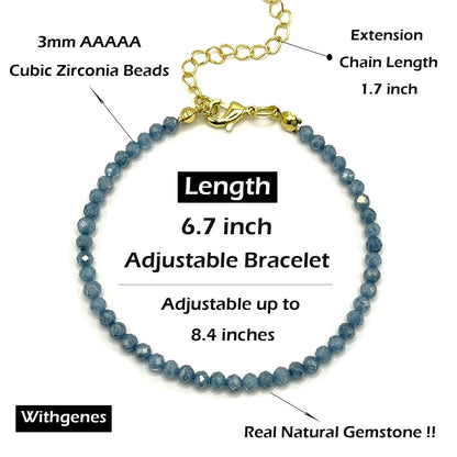 Dark Blue Beaded Bracelets for Women Gem Beaded 14k Gold Plated Bracelet Dainty Valentines Mother Gifts Inspirational Ocean Jewelry, Deep Sea Blue
