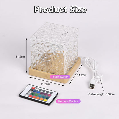 Growalleter Ocean Wave Projector Light, 16-Color LED Cube Lamp with Remote, 3D Water Ripple Projection, Romantic Ambient Lighting for Kids Room, Relaxation, Bedroom, Bathroom & Night Light