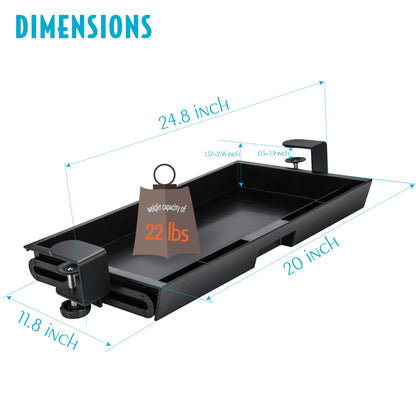 EHO Under Desk Slide-Out Storage Drawer, Large 20" x 11.8" Clamp-On Pull-Out Organizer with Adjustable Height, Space-Saving Tray for Office Supplies and Accessories, TAA-Compliant