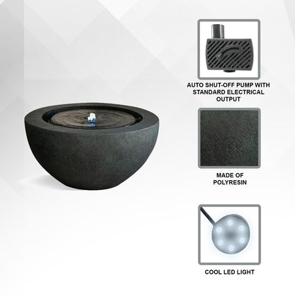 XBrand 19.8" W Round Sphere Water Fountain Indoor Outdoor with LED Light, Polyresin Bubbler Feature for Patio Garden Yard Home Décor, Dark Green